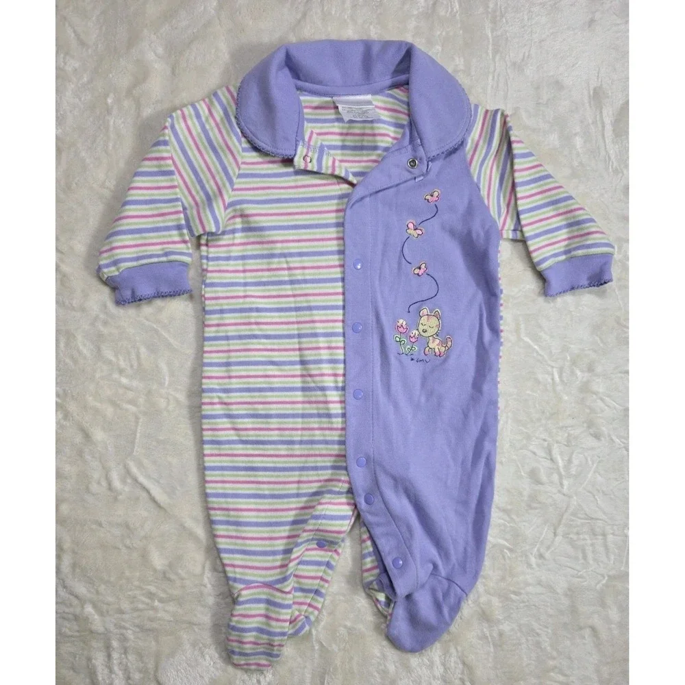 Vintage Y2K Carter's EMU Baby Girl Footed Sleeper Cat Striped 3-6M